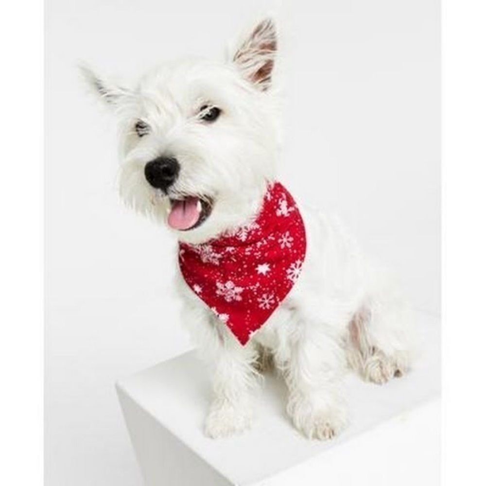 FAMILY PAJAMAS Matching Pet Merry Snowflake Bandana, Candy Red, L/XL
